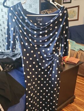 Connected Apparel Navy And White Polka Dot